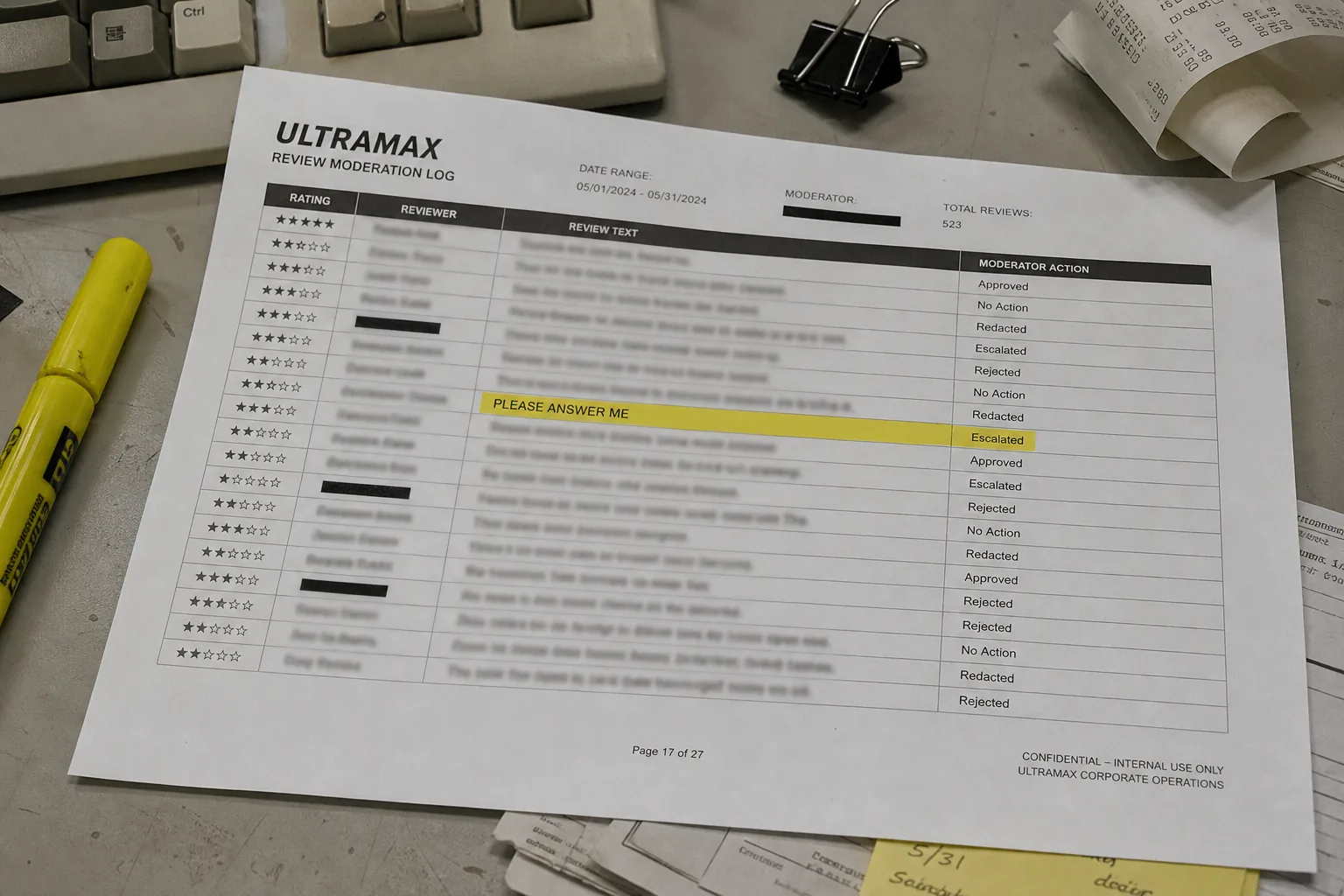Review moderation printout